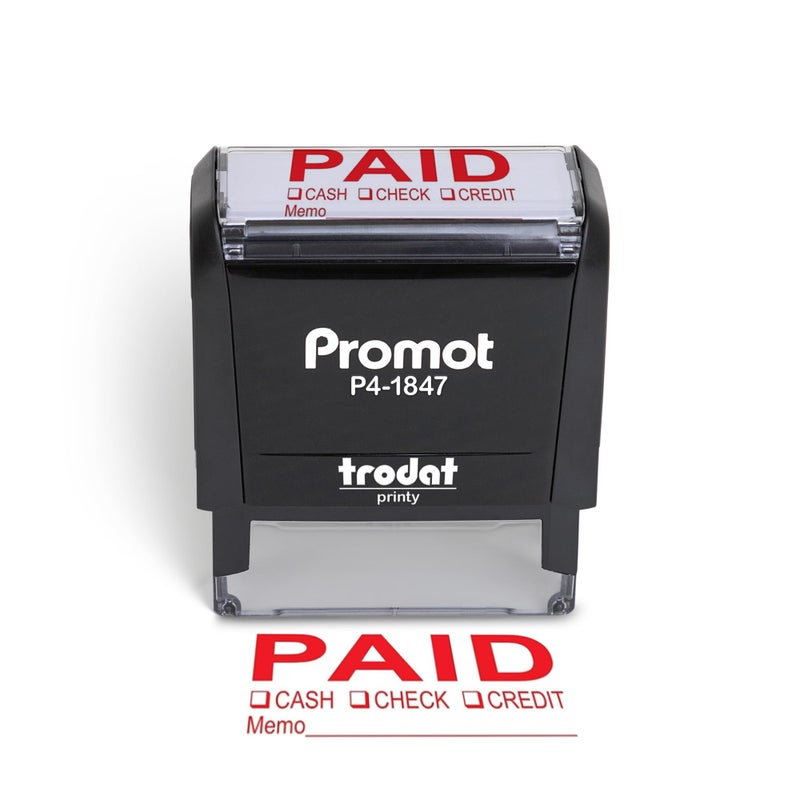 Promot Paid Stamp Self Inking Stamp - Paid Stamp for Office  Accounts Payable Stamp w/Type and Memo - Rubber Stamps for Retail Use  Red Ink Stamp  Self Inking Stamp for Business Supplies - Image 1